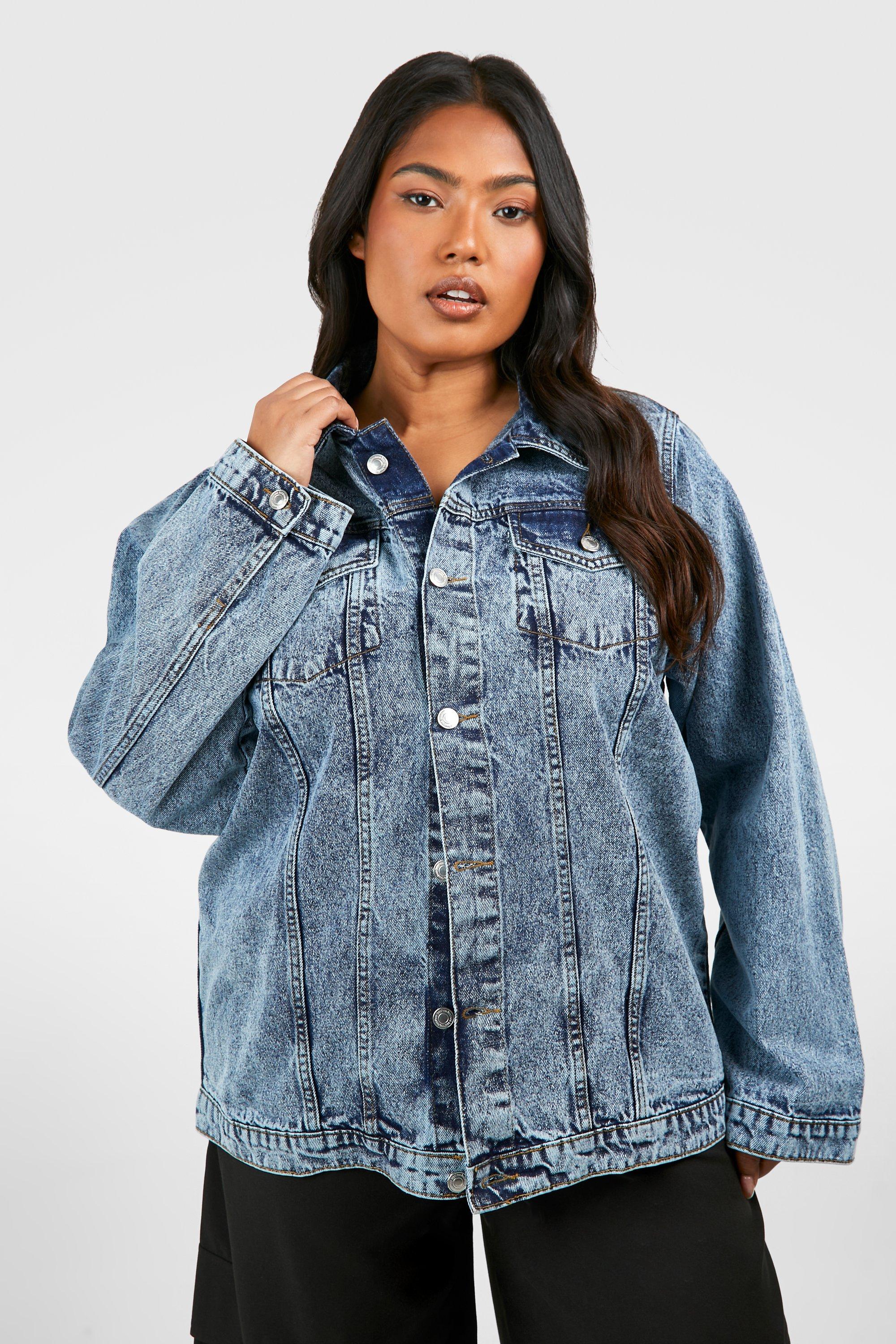 boohoo Plus Acid Washed Pocket Oversized Jean Jacket Grey Size 18